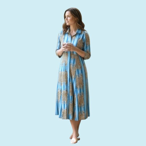 Tuckernuck Guadalupe Dress Size Medium Blue Striped Luciana Tibet Tiger Maxi - Picture 3 of 15